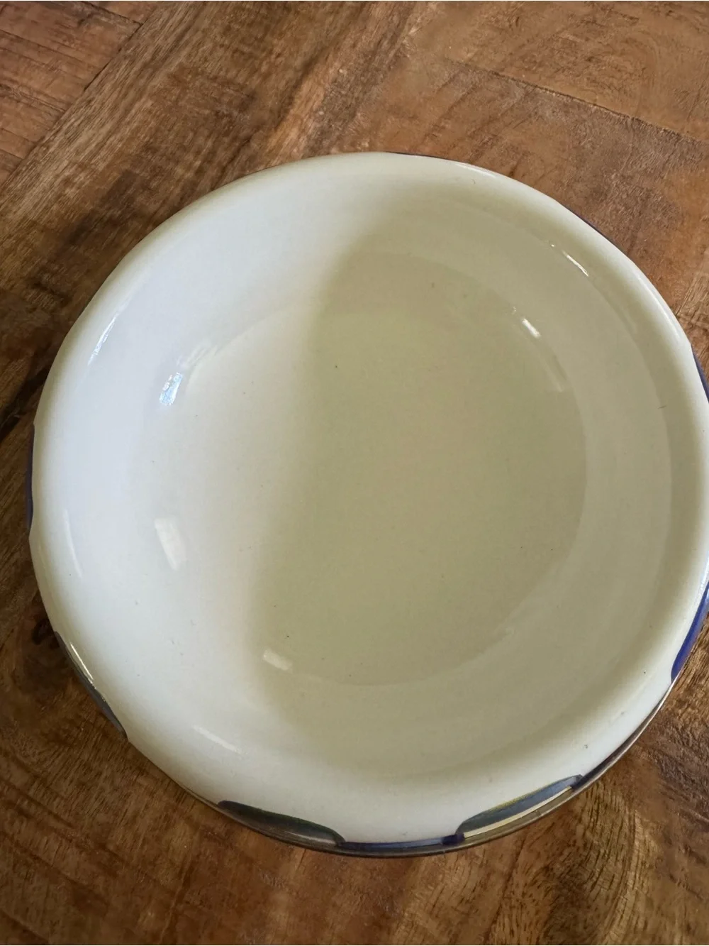 MacKenzie-Childs Cream Enamel Pet Dish with Gold Rim